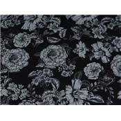 Tissu Interlock Noir Imprimé Fleurs
