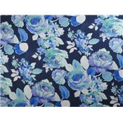 Tissu Voile Marine Imprimé Pivoines