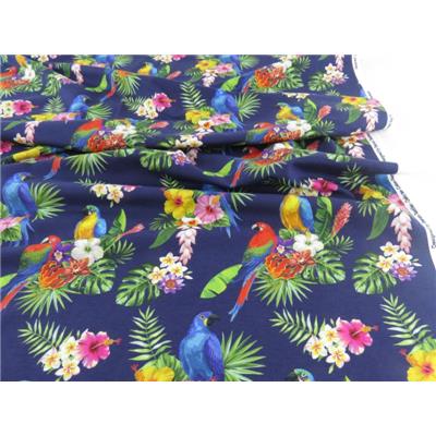 Tissu Jersey Coton / Elasthanne Tropical Bleu Nuit