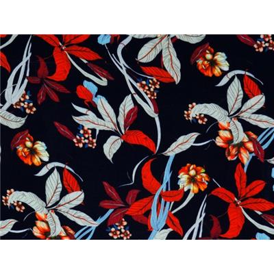 Tissu Viscose Feuillages et Fleurs