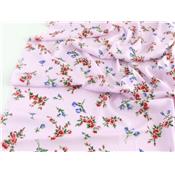 Tissu Voile de Viscose Fleurs Rose Pale