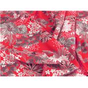 Tissu Voile de Viscose Fleurs Japonisantes Corail