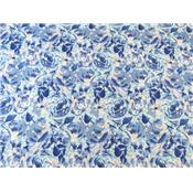 Tissu Poly-Coton Imprimé Fleurs Aquarelles Bleu