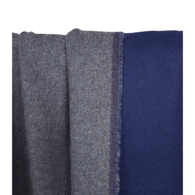 Tissu Lainage Double Face 100 % Laine Gris Chiné / Bleu Nuit