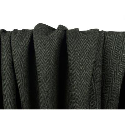 Tissu Lainage Léger 100 % Laine Chevron Kaki / Noir