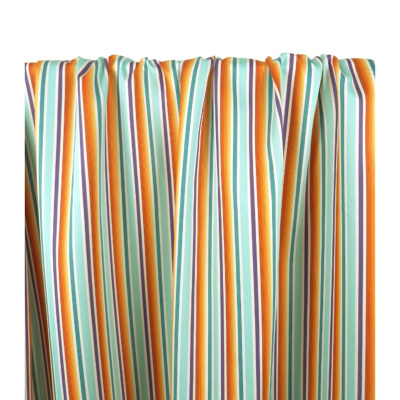Tissu Satin de Coton Rayé Aqua / Orange