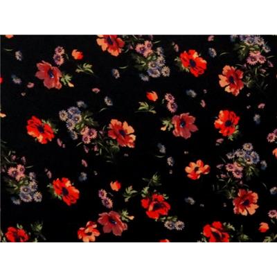 Tissu Crepe Noir Fleurs