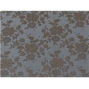 Tissu Jacquard Motif Fleurs Bleu Grisé / Choco / Lurex Doré