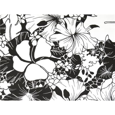 Tissu Satin de Coton Imprimé Hibiscus Blanc / Noir