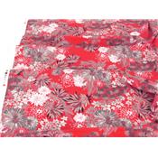 Tissu Voile de Viscose Fleurs Japonisantes Corail