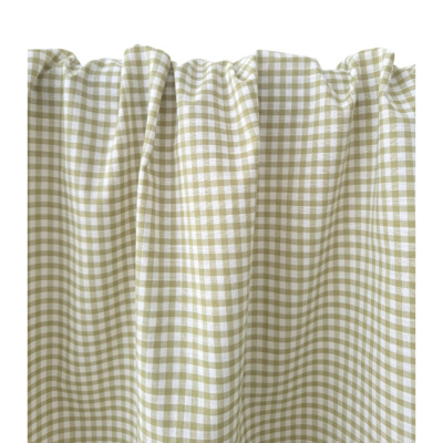 Tissu Chambray 100 % Coton Vichy Kaki Clair / Blanc