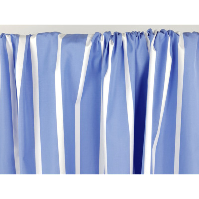 Tissu Popeline 100 % Coton Bleu Rayé 10 mm Blanche