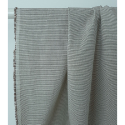 Tissu Toile 100 % Coton Rayures Café / Ecru