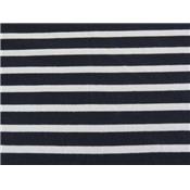 Tissu Molleton Gratté Rayé Bleu Marine / Ecru