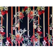 Tissu Jersey Viscose / Elasthanne Marine Imprimé Rayures & Fleurs