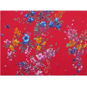 Tissu Voile de Viscose Bouquet de Fleurs Rouge