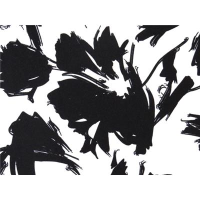 Tissu Crepe Ecru Imprimé Fleurs Abstraite Noir