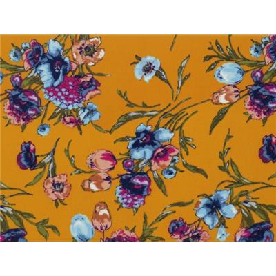 Tissu Crepe Ocre Fleurs Aquarelles