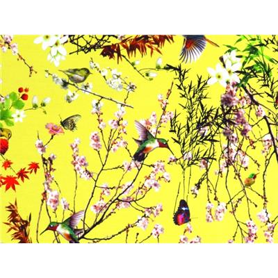 Tissu Jersey VENISE Jaune Imprimé Oiseaux