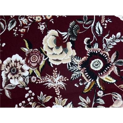 Tissu Satin de Coton Fleurs Bohème Bordeaux