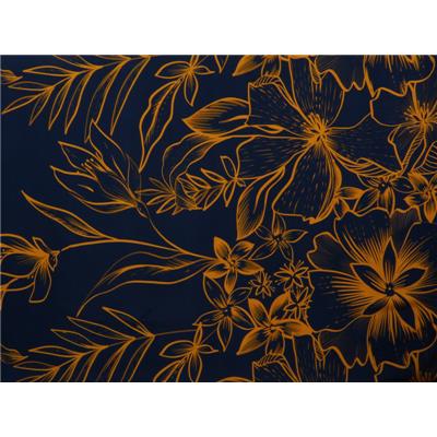 Tissu Voile de Viscose Fleur Marine / Mandarine