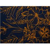 Tissu Voile de Viscose Fleur Marine / Mandarine