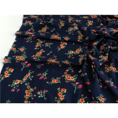 Tissu Voile de Viscose Fleurs Marine