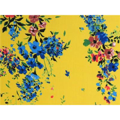 Tissu Voile de Viscose Bouquet de Fleurs Jaune