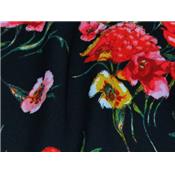 Coupon Crepe Noir Fleurs Aquarelles 50 cm x 140 cm