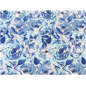 Tissu Poly-Coton Imprimé Fleurs Aquarelles Bleu