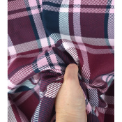 Tissu Sergé 100 % Coton Bio TARTAN Bordeaux / Marine