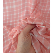 Tissu Taffetas Léger Viscose & Soie Graphic Checks Rose / Ecru