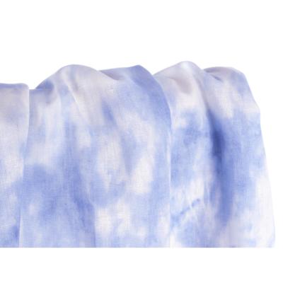 Tissu Coton / Lin Tie & Dye Blanc / Bleu Ciel