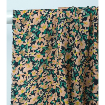 Tissu Crepe 100 % Viscose Apricot Flowers