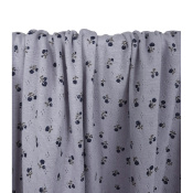 Tissu Maille Cote 1x1 Pointelle Gris Fleurs Marine