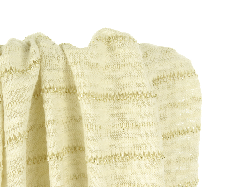 Tissu Maille Tricot Ajourée Flammée Lurex Doré / Beige