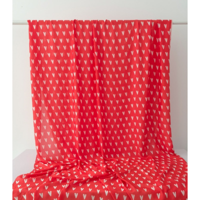 Tissu Taffetas Léger Viscose & Soie Graphic Heart Rouge / Ecru